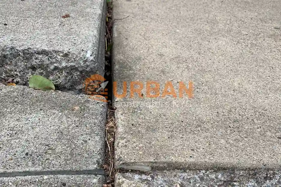 Uneven sidewalk slab showing cracks and repair options