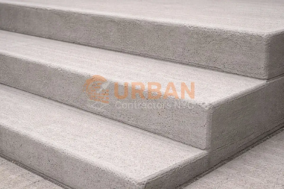 damaged concrete steps with cracks and surface wear being repaired and restored