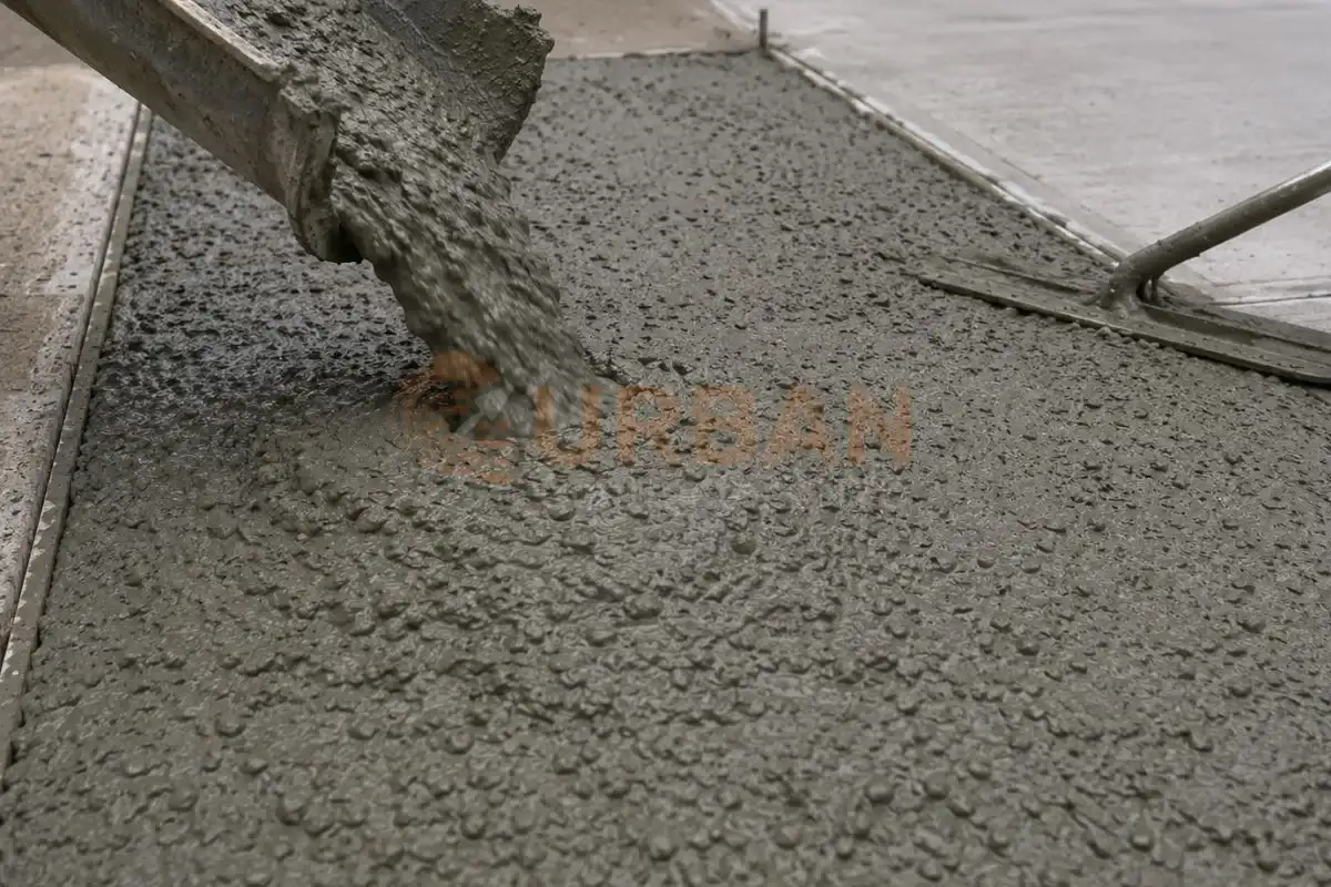 Fresh concrete being poured and finished for a durable sidewalk using the appropriate concrete PSI mix.